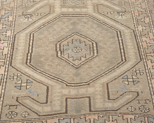 11 Ft Vintage Brown Persian Style Hand Knotted Low Pile Wool Runner Rug